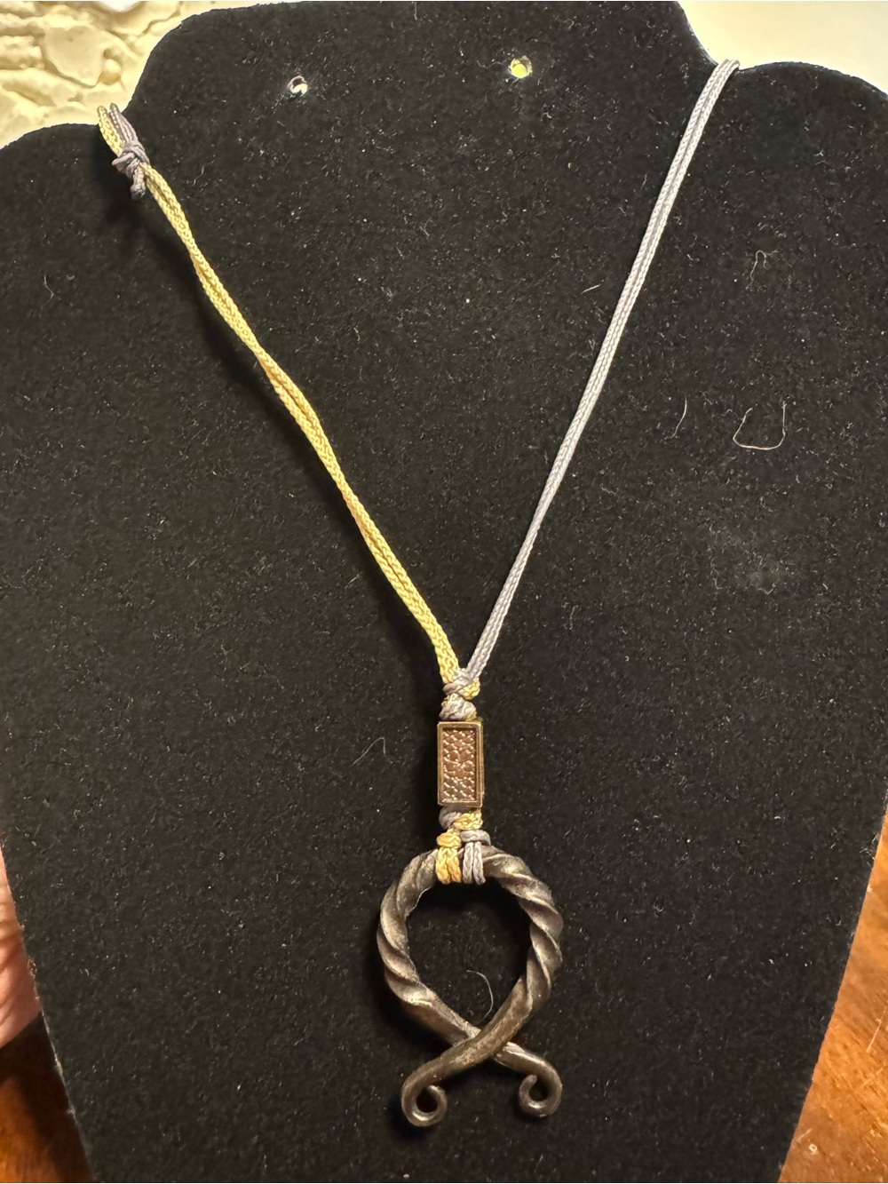 Twisted Iron Troll Cross Necklace - Tan and Gray